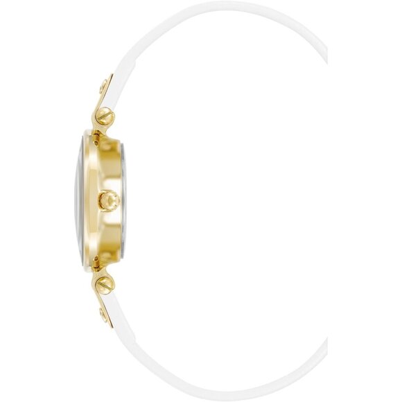 Women\'s White/Gold Domed Mineral Crystal Lens Leather Strap Buckle Closure Watch main image 4